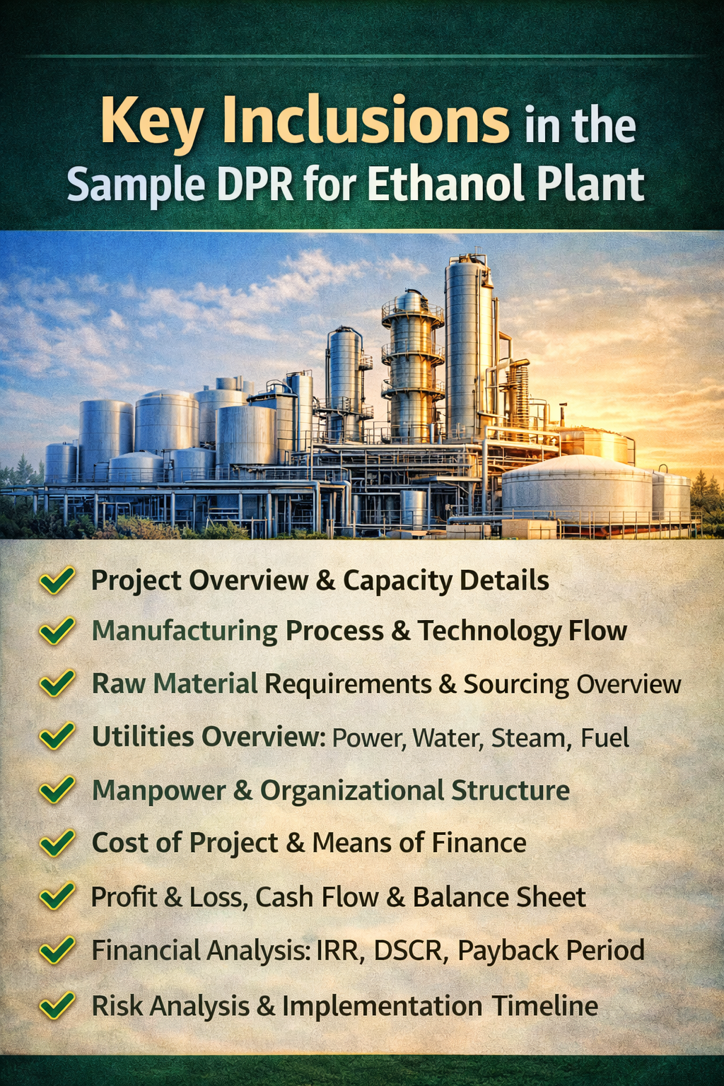 Key Inclusions in the Sample DPR for Ethanol Plant