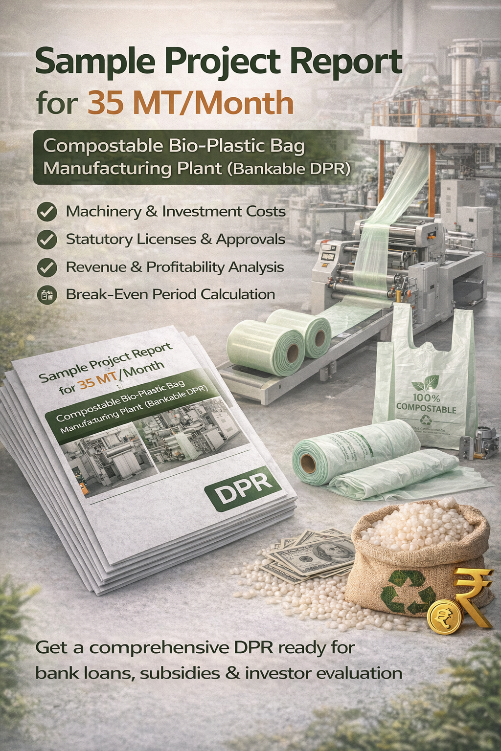 35 MT/month compostable bio-plastic bag plant